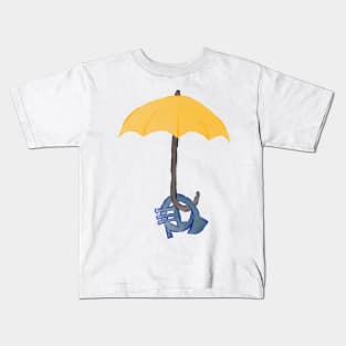 Yellow umbrella and blue horn Kids T-Shirt